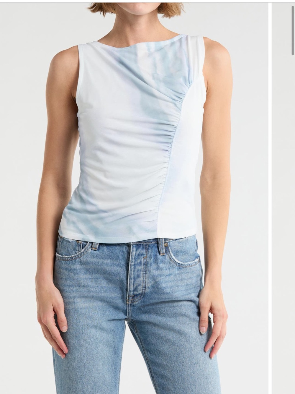 🦋 rag & bone || Sliced Mesh Tank Light Bloom [Blue Ruched Sleeveless Camisole]